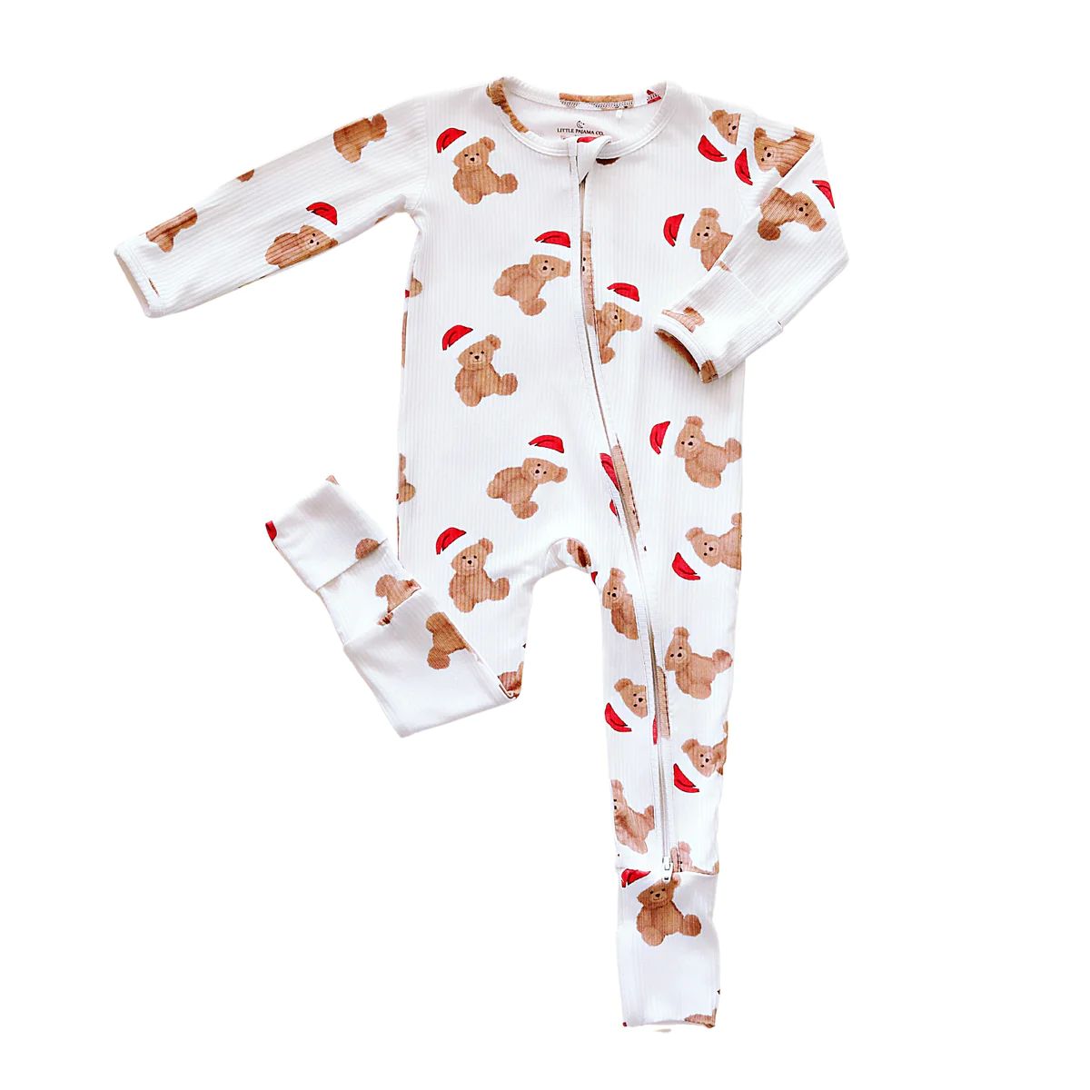 Santa Ribbed Bear Convertible Onesie | Little Pajama Co.