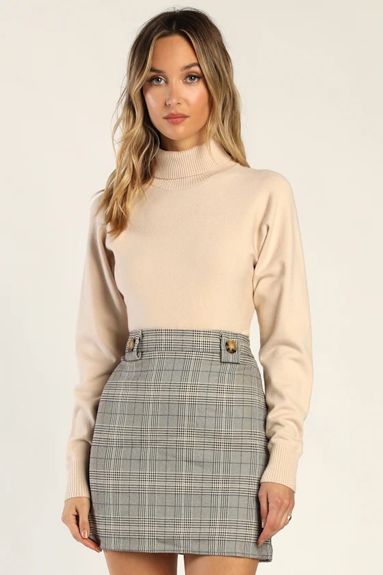 Brita Taupe Multi Plaid Mini Skirt | Lulus (US)