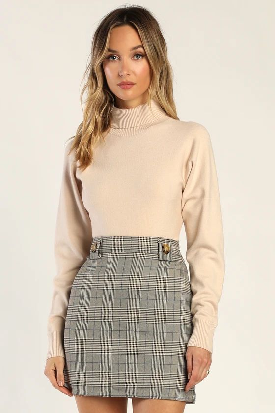 Brita Taupe Multi Plaid Mini Skirt | Lulus (US)