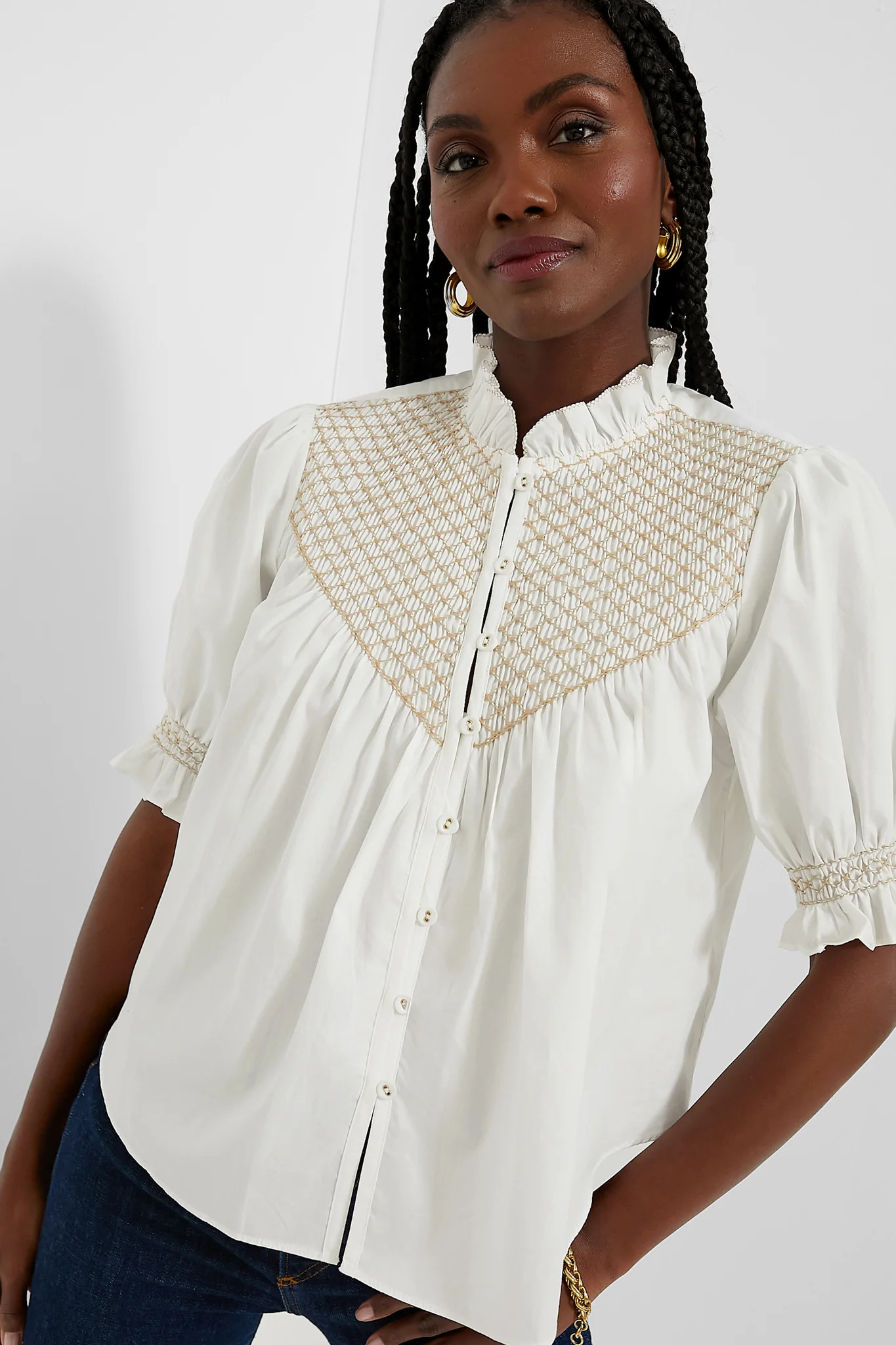 White Elisa Smocked Blouse | Tuckernuck (US)