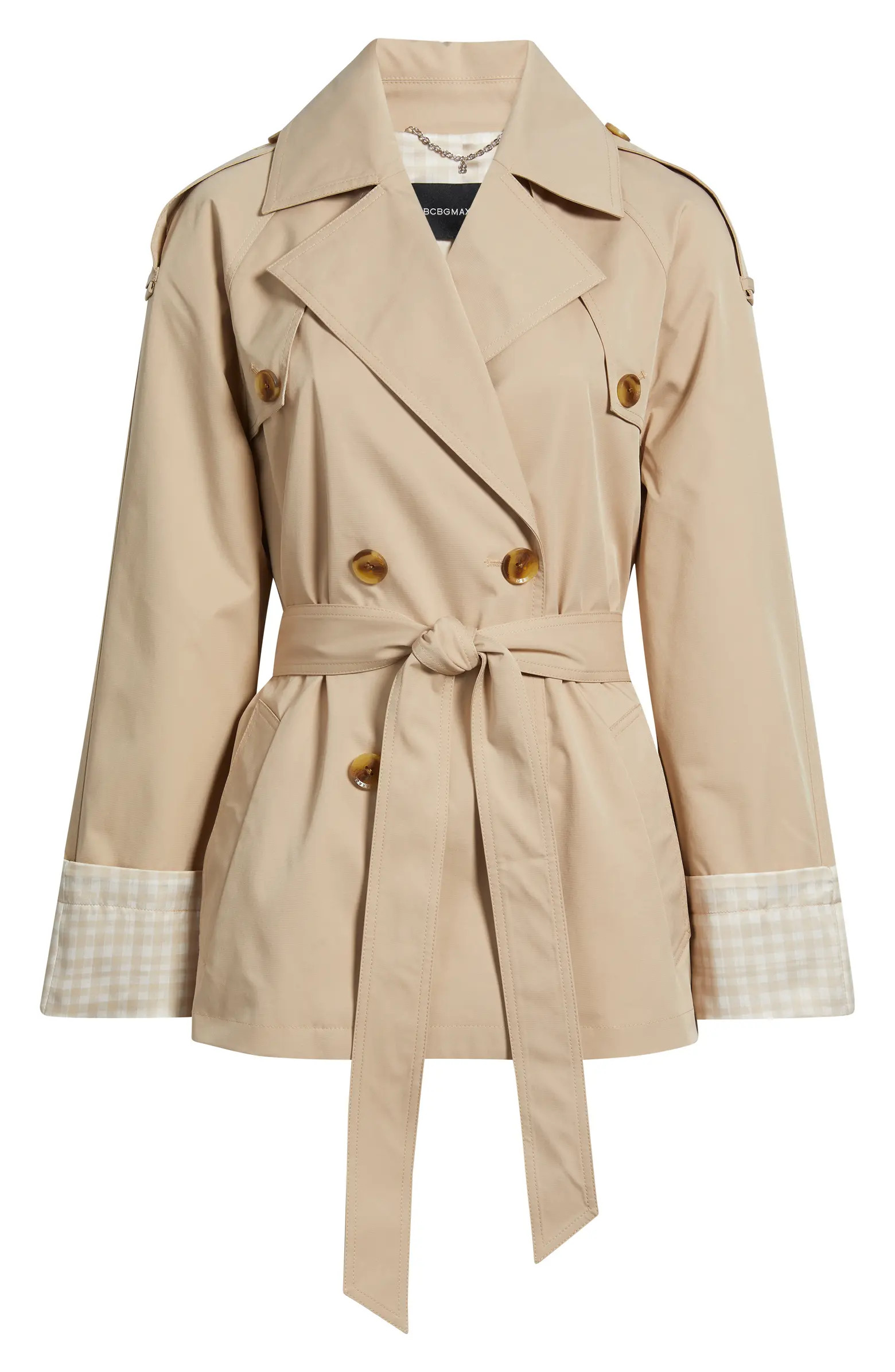 Water Resistant Gingham Cuff Double Breasted Trench Coat | Nordstrom