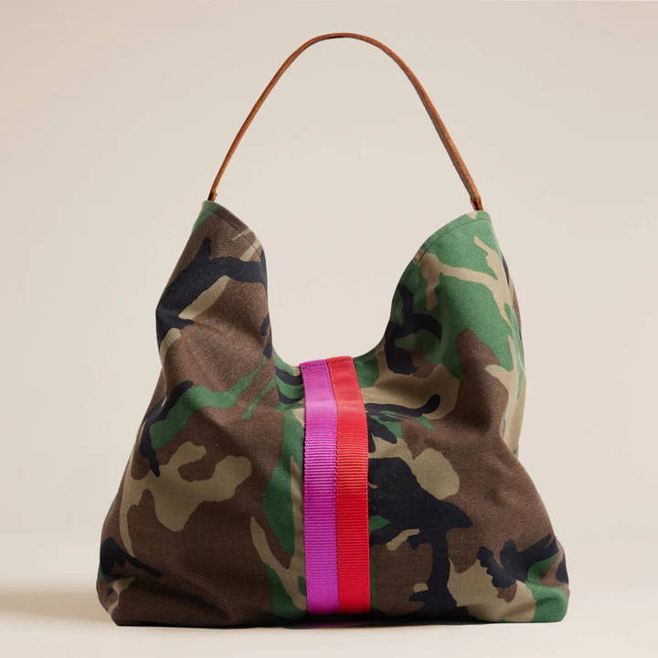 XL Jane - Slouch Bag - Nylon Camo with Pink and Red Stripe | Parker Thatch