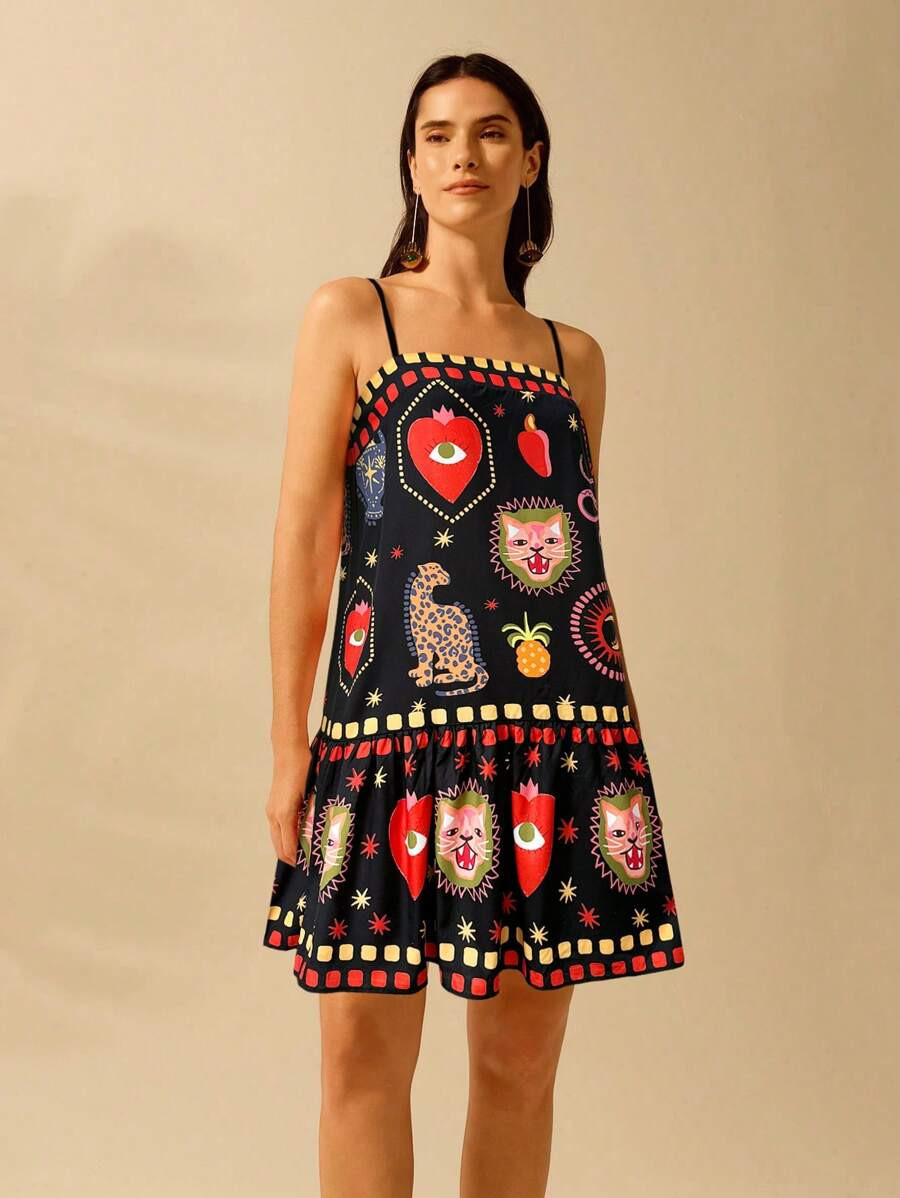 CAJUNI Women's Boho Tropical Leopard, Turtle Back Bamboo, Devil's Eye Print, Strap Back Strap Sho... | SHEIN