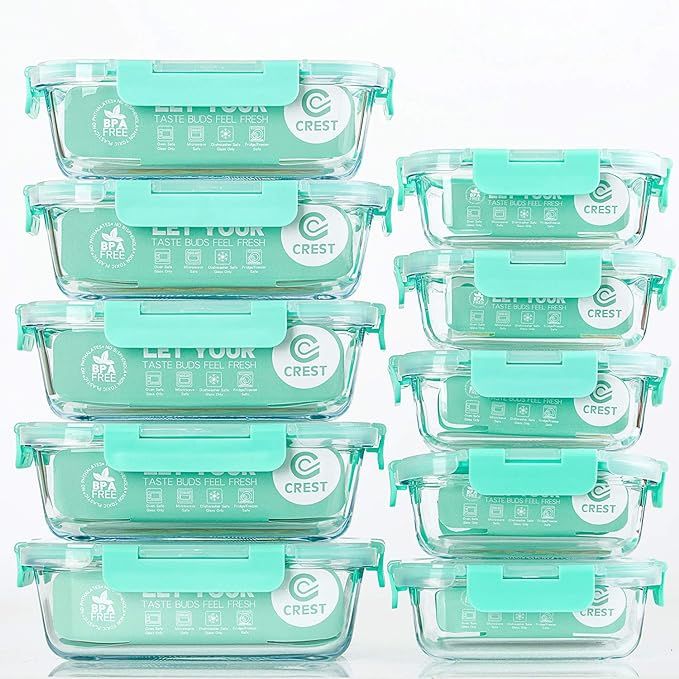C CREST [10-Pack] Glass Food Storage Containers with Lids, Airtight, BPA Free, Meal Prep Containe... | Amazon (US)
