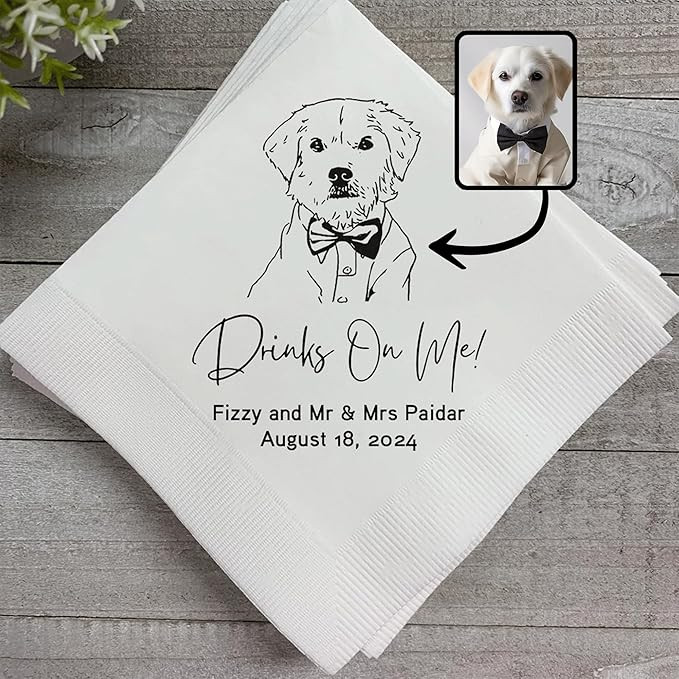 Personalized Dog Outline Wedding Napkins, Custom Photo Cocktail Napkins, Engagement Party Decor, ... | Amazon (US)