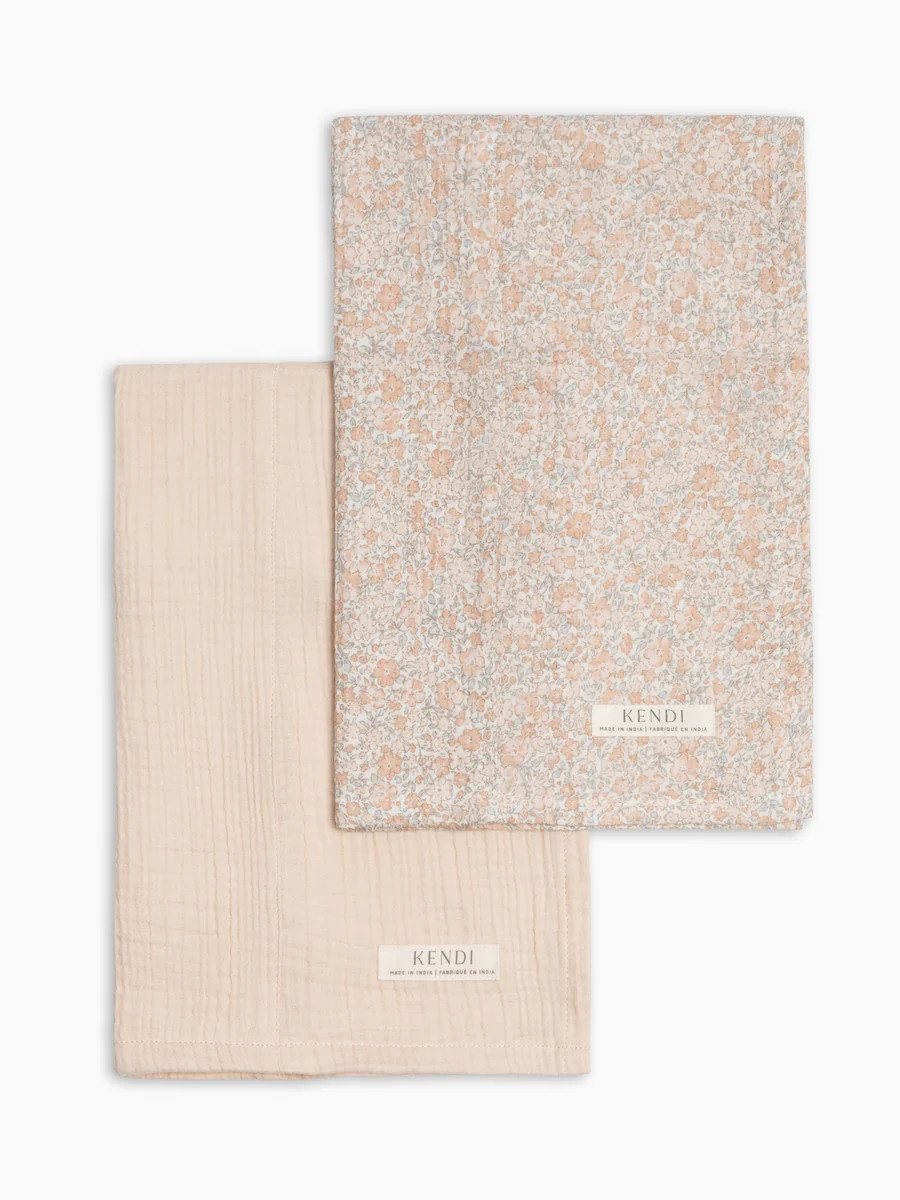 2-Pack Muslin Burp Cloths - Belmont Floral + Shell | Colored Organics