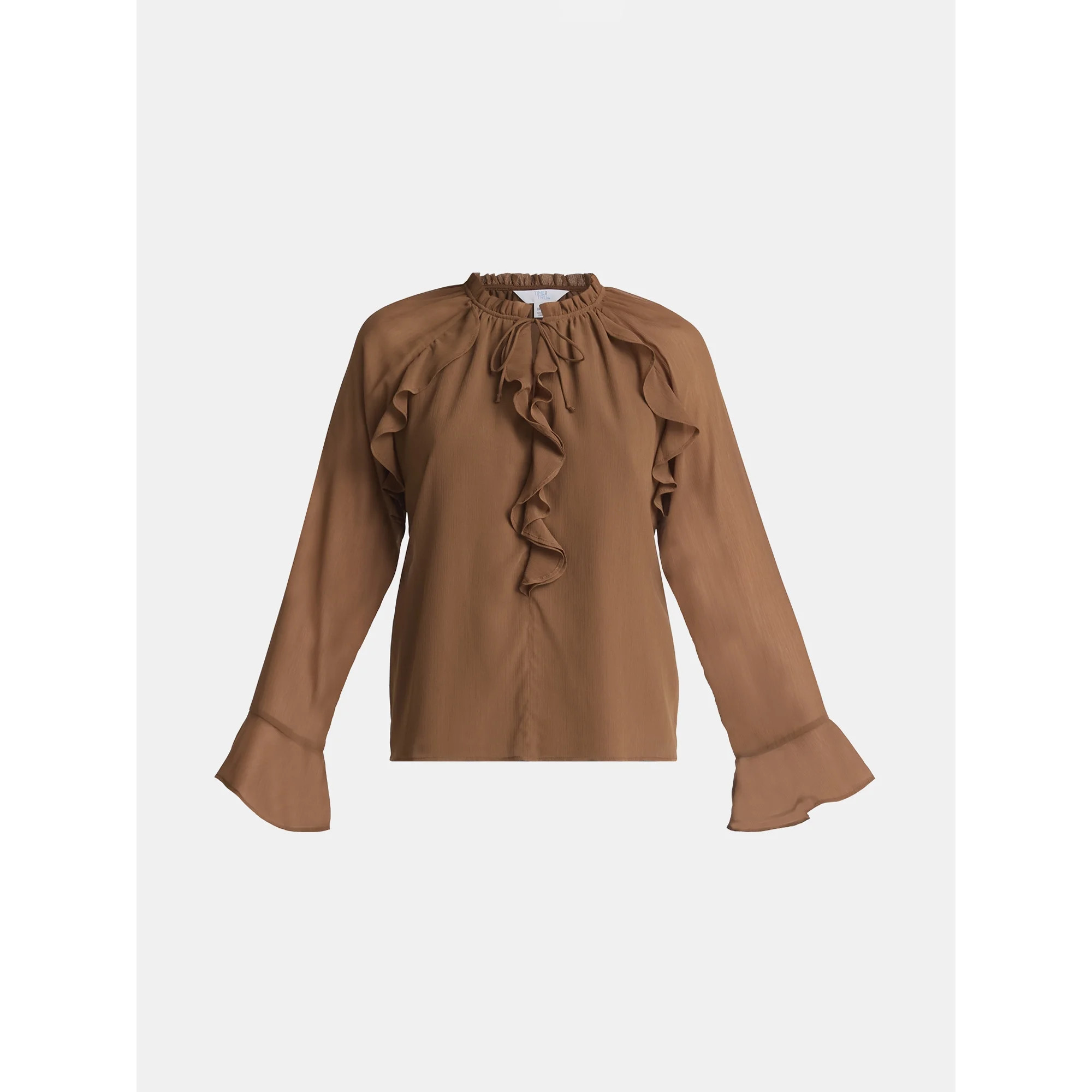 Time and Tru Women's Ruffle Blouse with Long Sleeves, Sizes XS-XXXL | Walmart (US)