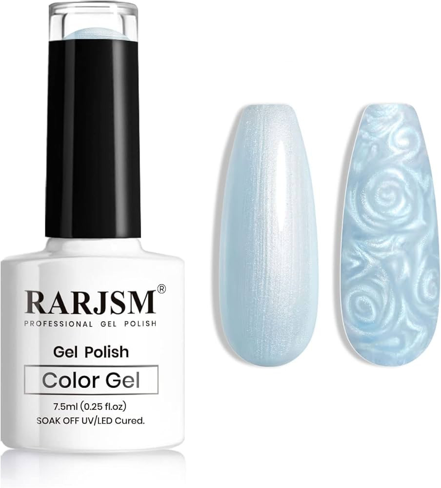 RARJSM Pearl Gel Nail Polish, Glitter Drawing Gel Polish Sky Blue Shimmer Mermaid Nail Gel Soak O... | Amazon (US)