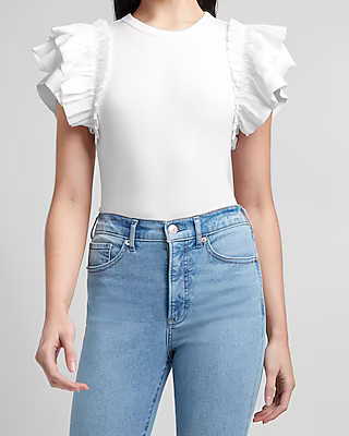 Ribbed Ruffle Sleeve Tee | Express