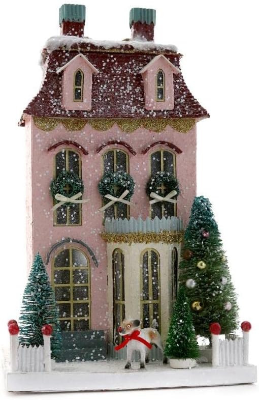Cody Foster & Co 15 inch Pink Chateau Townhouse with Dog Christmas Village House Multicolor | Amazon (US)