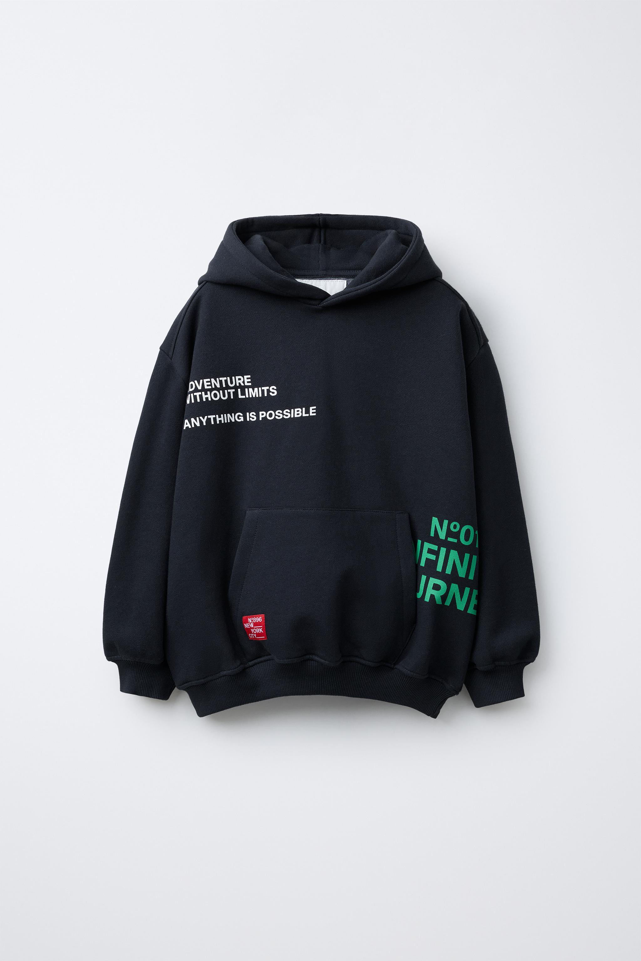 HOODED SWEATSHIRT WITH TEXT PRINT | Zara US