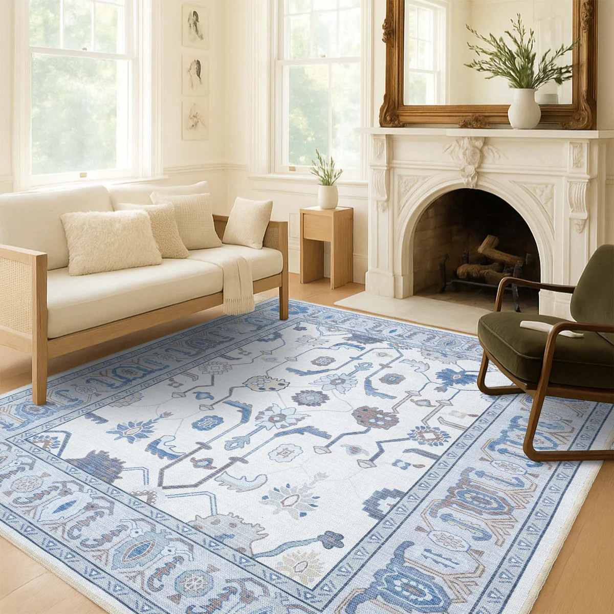 Adler Navy Blue Gray Modern Oushak Rug | Fame Rugs