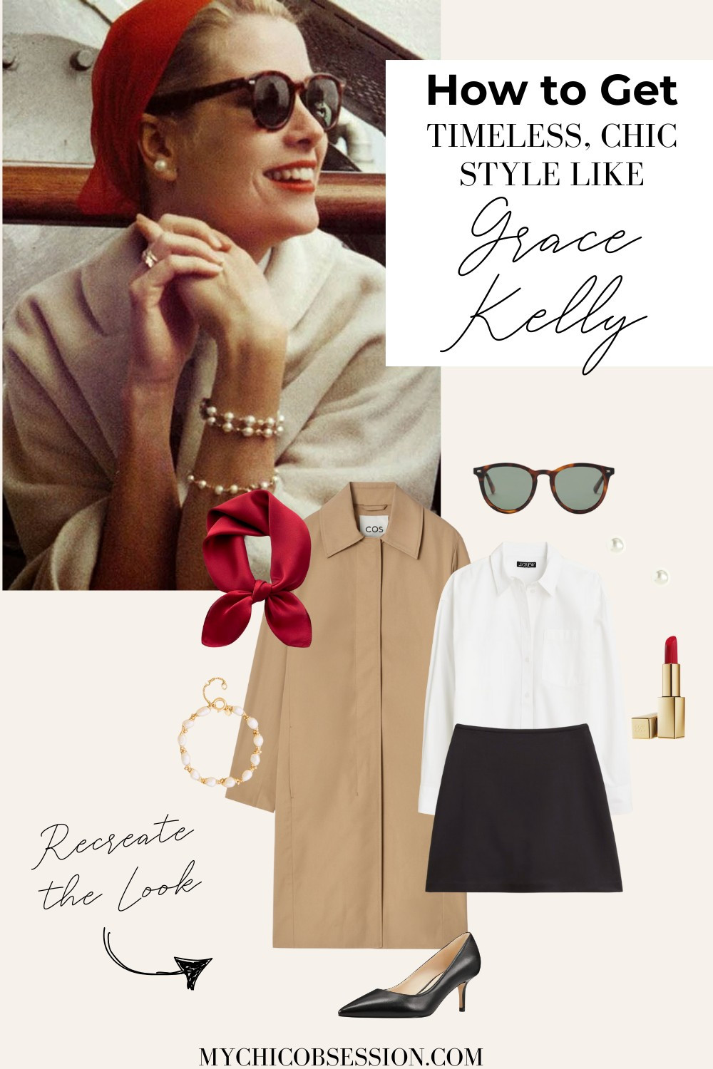 Style an iconic Grace Kelly look to elevate your spring fashion. Pair a white button-down with a black mini skirt, a classic trench or car coat, a red neck scarf, elegant pearls, sunglasses, black pumps, and a bold red lip. 

 #LTKSeasonal #LTKStyleTip #LTKShoeCrush