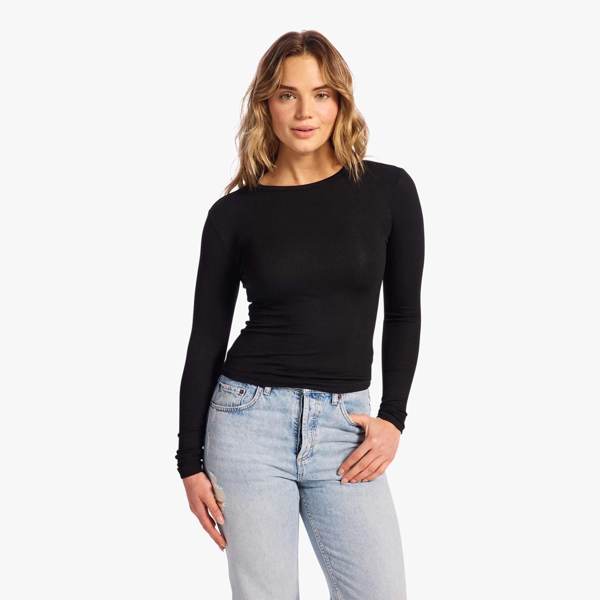 Slinky Rib Long Sleeve Shirt | Bubblegum Pink | Nuuds US