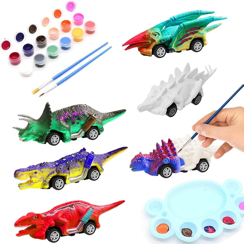 Mchochy 6 Pack Painting Dinosaur Pull Back Car Toys Arts and Crafts for Kids Age 3-12, DIY Dinosa... | Amazon (US)
