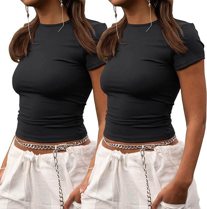 ZHENWEI Crop Workout Tops for Women Pack Summer Short Sleeve Gym Athletic Compression Shirts Cute... | Amazon (US)