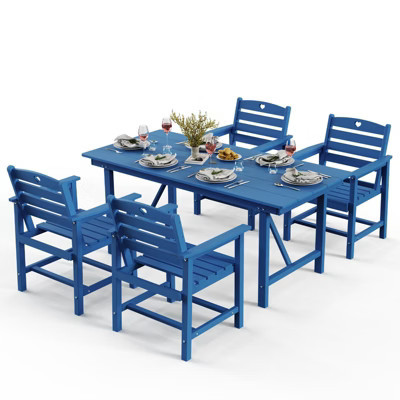 GardenJoy 5‑Piece HDPE Outdoor Patio Dining Set – 4 Chairs & Table w/ Umbrella Hole –Navy Blue | Target