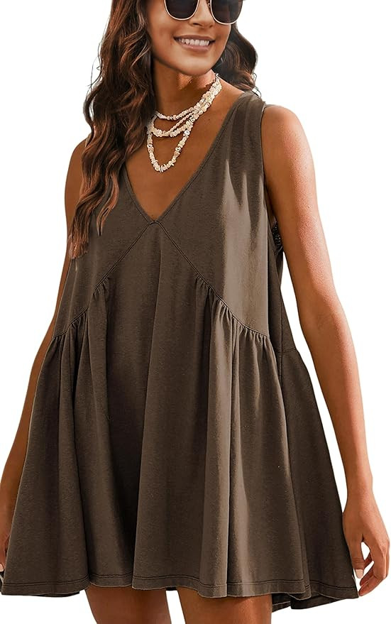 Athlisan Womens Summer Sleeveless Mini Dress Casual Loose V Neck Sundress with Pockets | Amazon (US)