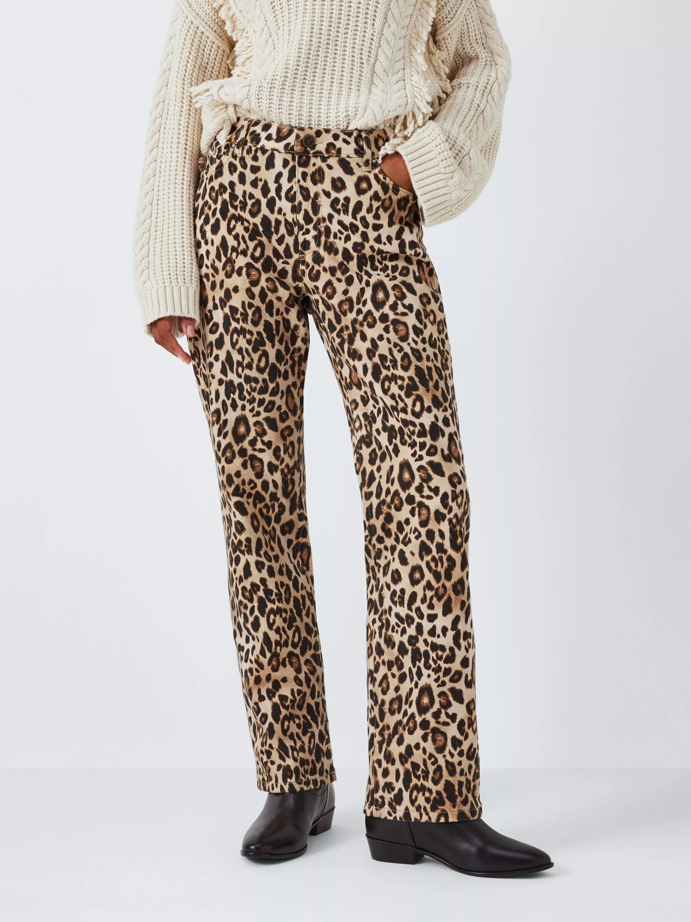 AND/OR Straight Leg Leopard Print Jeans, Leopard Print | John Lewis (UK)