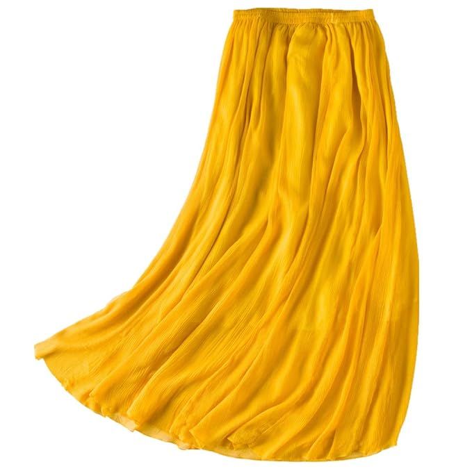 MULLSAN Women Retro Vintage Double Layer Chiffon Pleat Maxi Long Skirt Dress | Amazon (US)