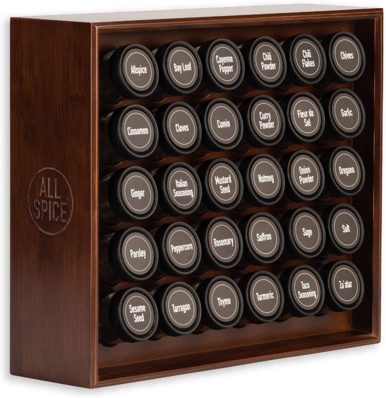 AllSpice Wood Spice Rack, Includes 30 4oz Jars- Walnut Stain | Amazon (US)