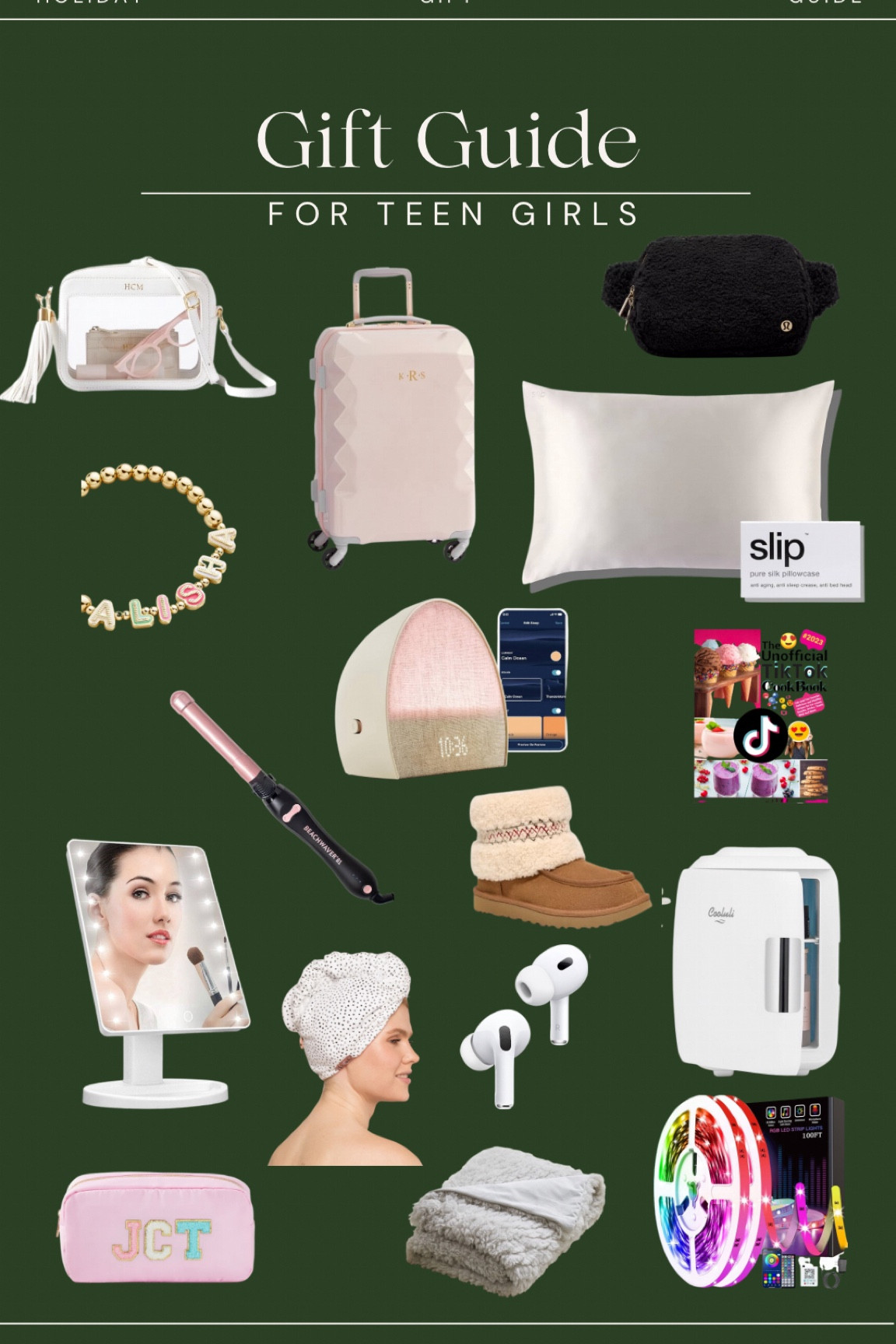 Ultimate Gift Guide for Teen Girls! 

AirPods / Silk Pillowcase / Girls Luggage / Cosmetic Fridge / Hair Towel / Name Bracelet/ Beachwaver / Tape Lights / Hatch Alarm Clock / Lululemon Bag / TikTok Cookbook / Light up Makeup Mirror / Soft Blanket / Pottery Barn Teen / Teen Gifts / Initial Toiletry Bag / Uggs for Girls 

#LTKCyberWeek #LTKsalealert #LTKGiftGuide