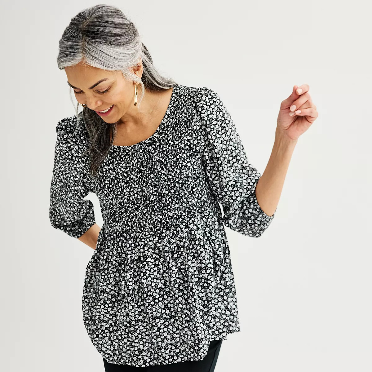Women's Croft & Barrow® Three-Quarter Sleeve Smocked Blouse | Kohl's