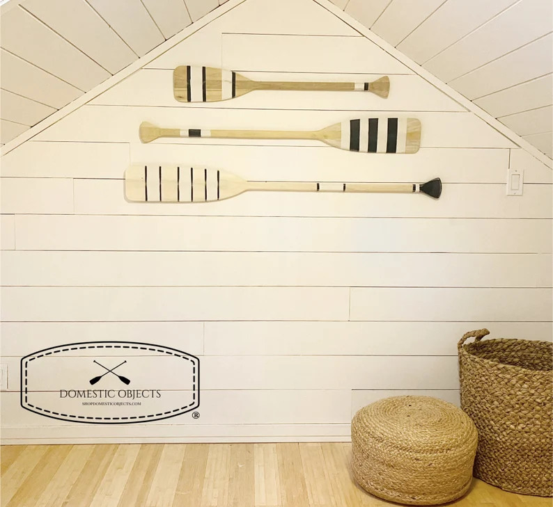 Hand Painted Paddle Decorative Oar Coastal Beach House Wall Art Vintage Inspired Navy & White Lak... | Etsy (US)