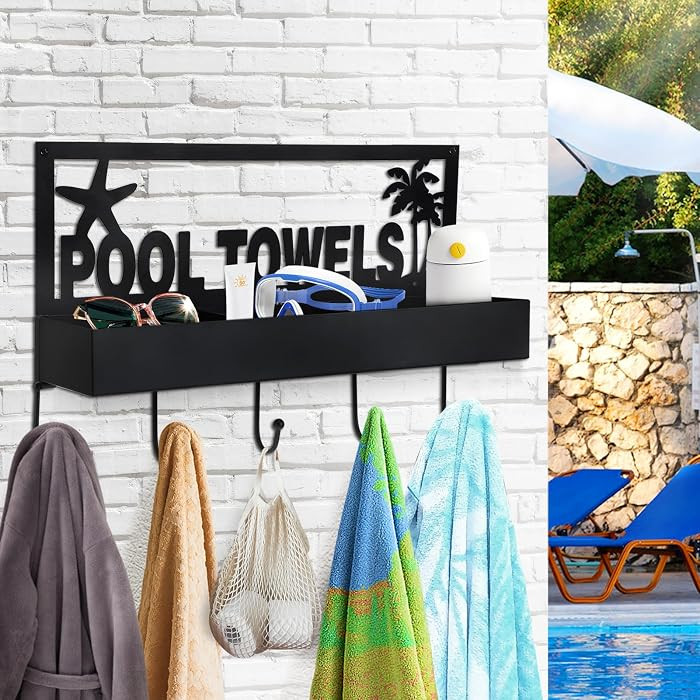 Pool Towel Rack - 2-in-1 Outdoor Poolside Beach Washcloth Drying Rack Holder, Wall Mounted Metal ... | Amazon (US)