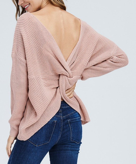 LARA Fashion Women's Blouses MAUVE - Mauve Back-Twist Dolman-Sleeve Sweater - Women | Zulily