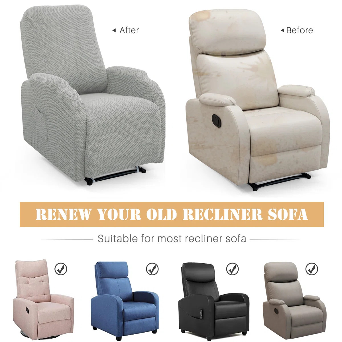 Ebern Designs Recliner Chair Cover 4-Piece, Small Recliner Sofa Slipcover With Anti-Slip Fitted P... | Wayfair North America