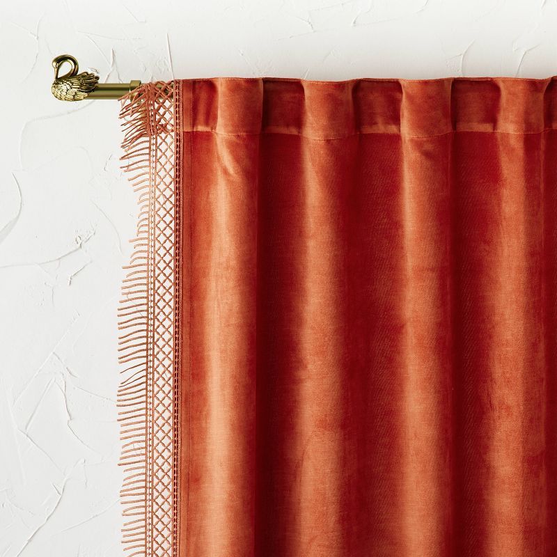1pc Light Filtering Velvet Macrame Trim Window Curtain Panel Burnt Orange - Opalhouse™ designed... | Target