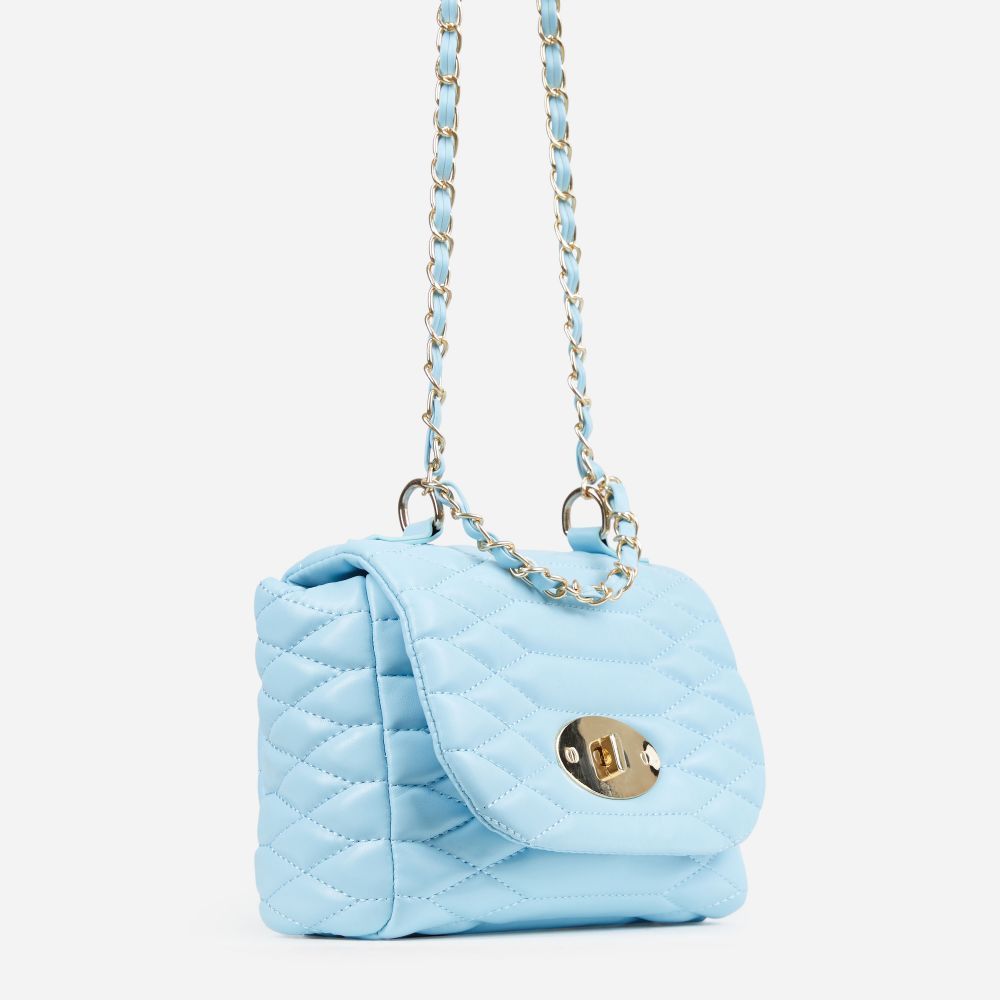 Wren Quilted Detail Chain Strap Cross Body Bag In Blue Faux Leather | Ego Shoes (UK)