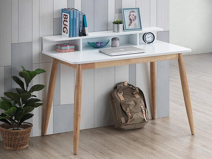 Roundhill Furniture Roskilde Storage Wood Office Desk, White | Amazon (US)