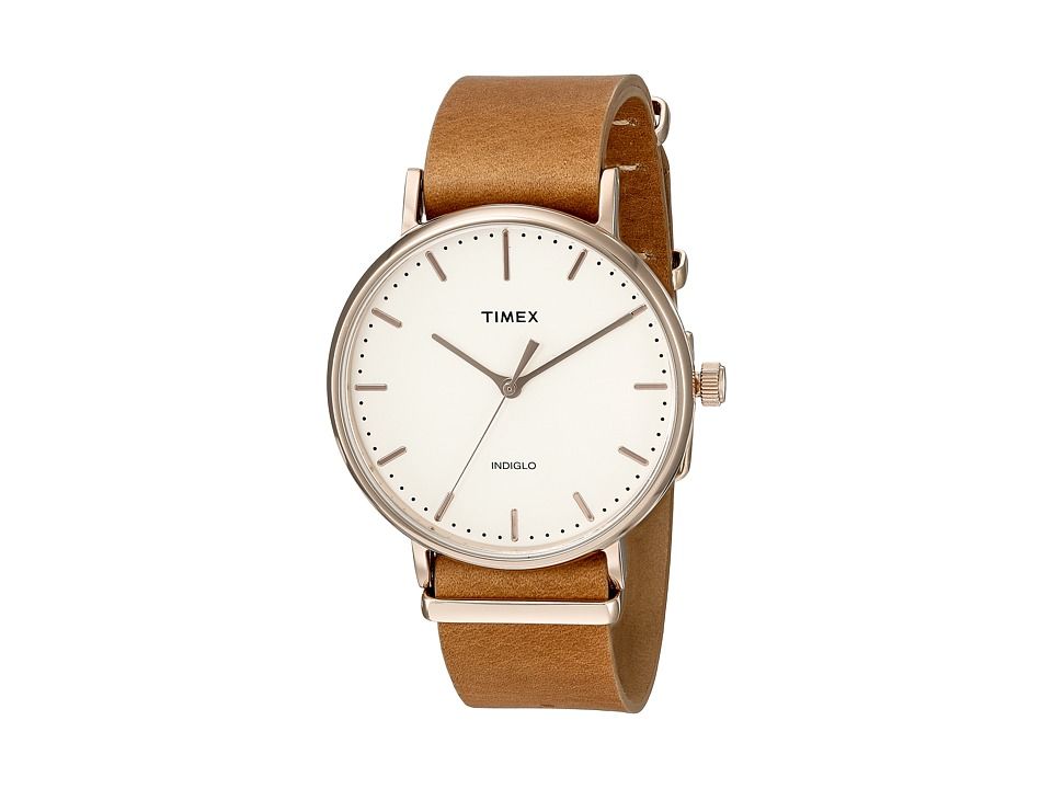 Timex - Fairfield Leather Slip-Thru Strap (Brown) Watches | Zappos
