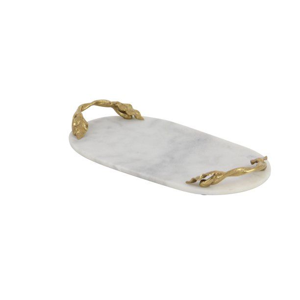 20" x 10" White Marble Tray with Gold Twisted Leaf Handles, 1-Piece | Walmart (US)