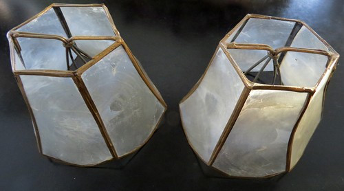 Vintage Pair CAPIZ SHELL Clip 6 Panel Hexagonal Scalloped Lamp Shades Set of 2  | eBay | eBay US