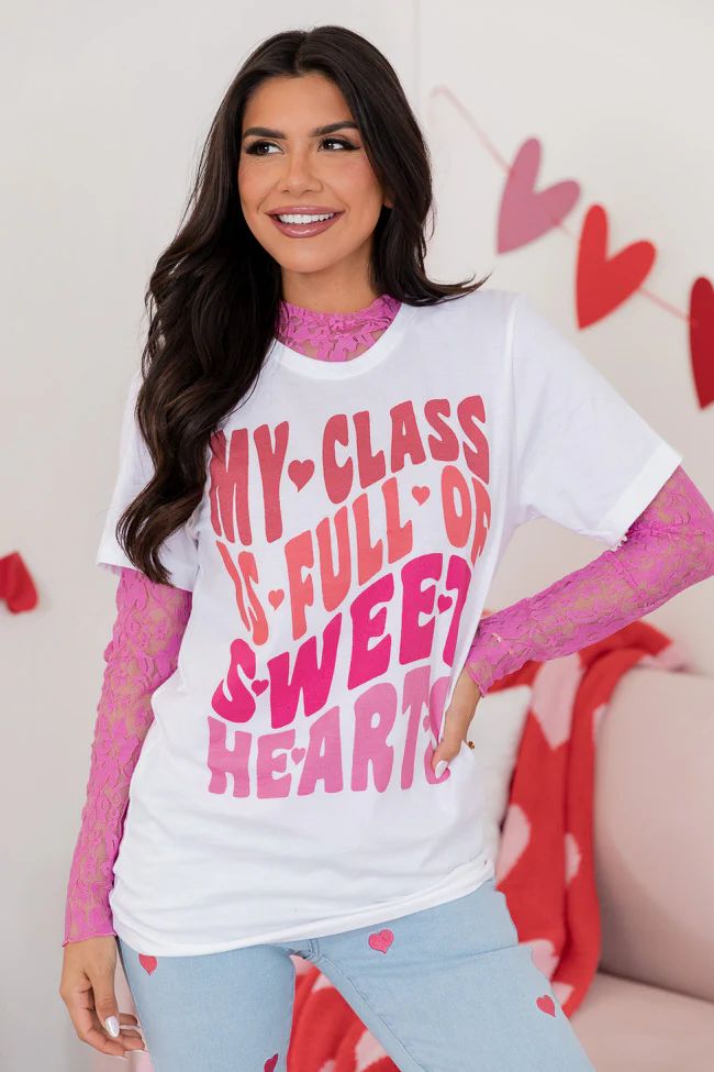My Class Is Full Of Sweethearts White Bella Canvas Graphic Tee | Pink Lily