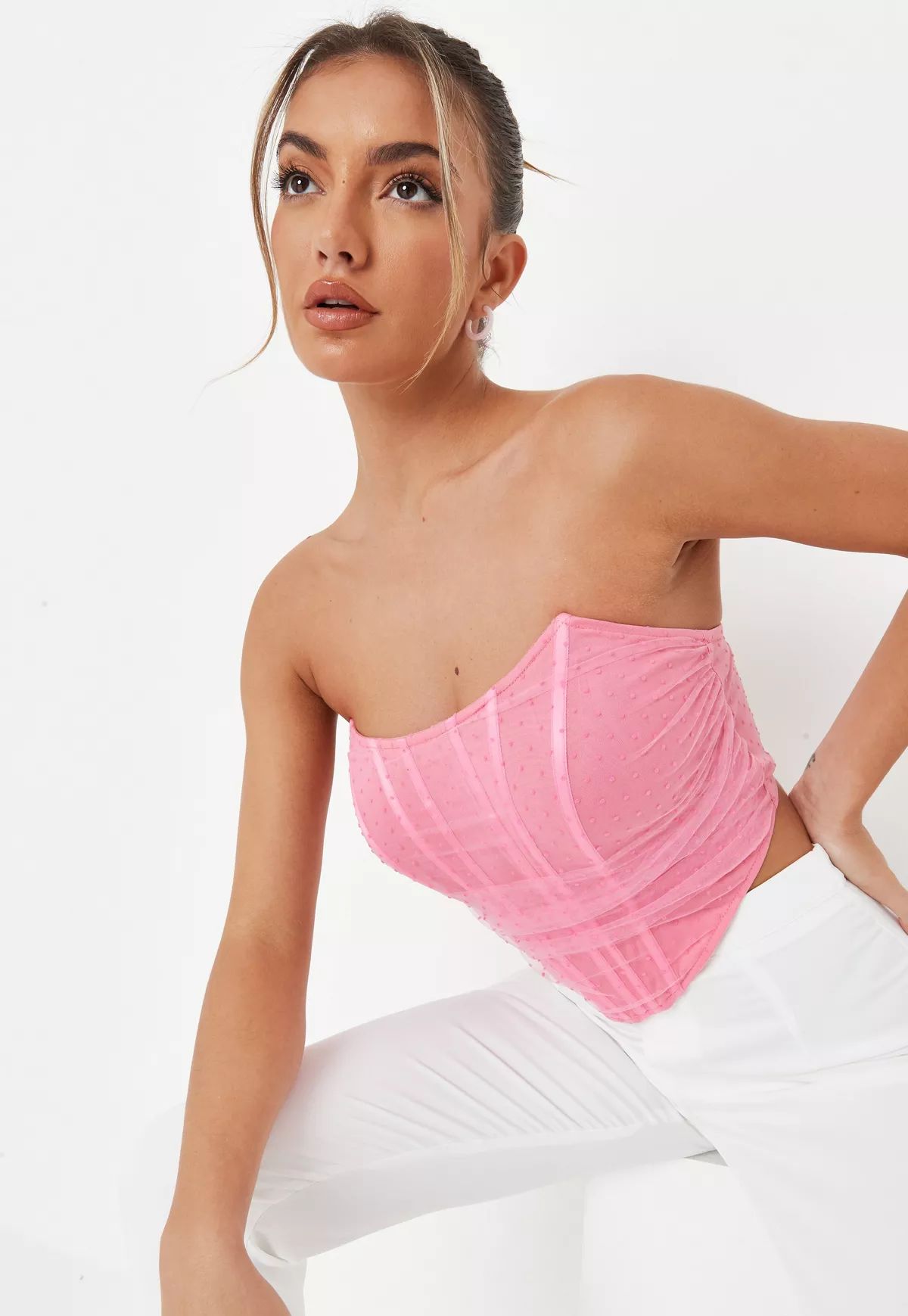 Candy Pink Dobby Mesh Corset Top | Missguided (US & CA)