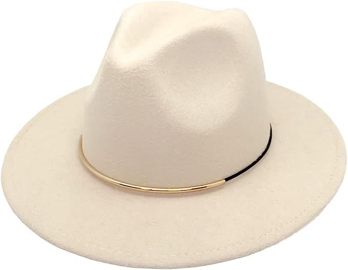 HUDANHUWEI Womens Fedora Hats with Belt Buckle Wide Brim Panama Fedora Cap | Amazon (US)