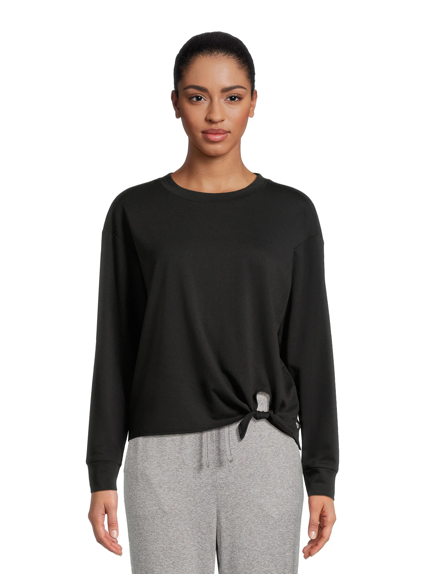 Avia Women's Side Tie French Terry Cloth Top with Long Sleeves, Sizes XS – XXXL - Walmart.com | Walmart (US)