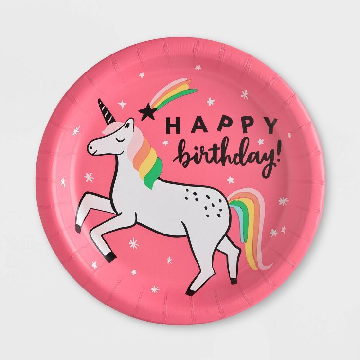 10ct "Happy Birthday" Unicorn Dinner Paper Plates - Spritz™ | Target