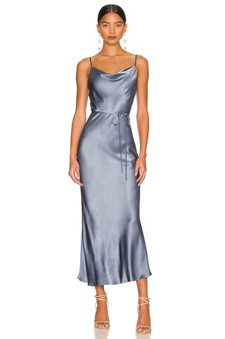 Shona Joy La Lune Bias Cowl Midi Dress in Blue Smoke from Revolve.com | Revolve Clothing (Global)