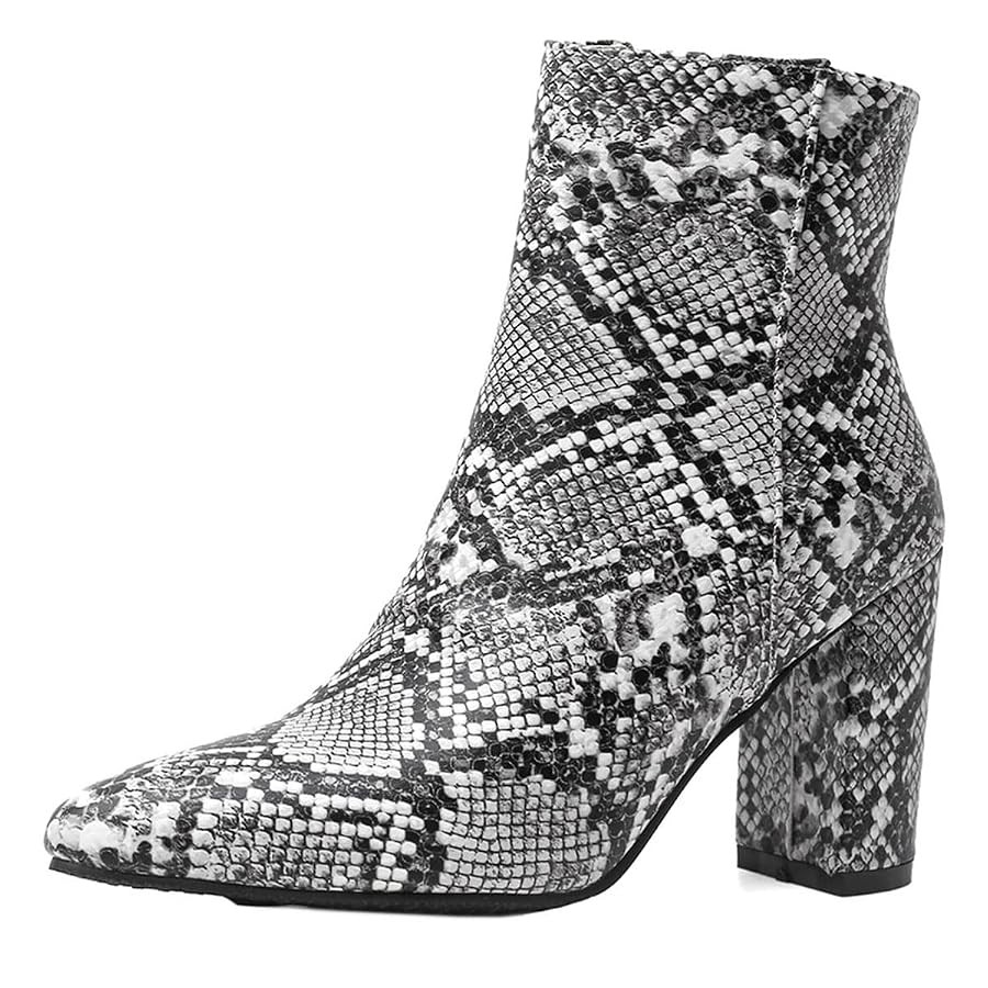 SHEMEE Women's Snakeskin Chunky High Heels Booties Pointed Toe Block Heel Snake Print Side Zipper... | Amazon (US)
