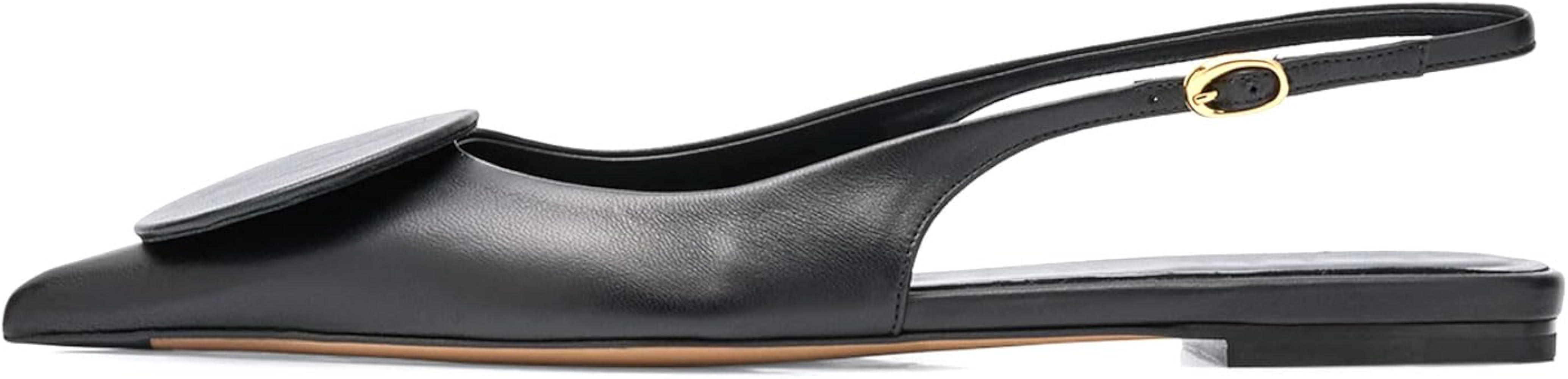 iadore Women Chic Low Heel Block Flats Fashion Pointed Toe Studded Buckle Slingback Summer Ballet... | Amazon (US)