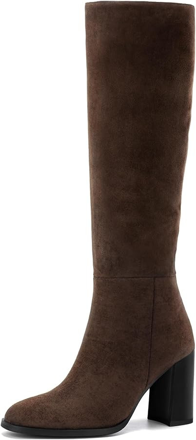 Lumeheel Women Knee High Boots Round Toe Chunky Heel Boots Gogo Boots with Side Zip Fashion Tall ... | Amazon (US)