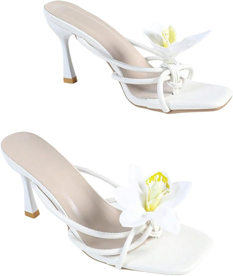 MakeMeChic Women's Open Toe Floral Kitten Heels Flower Summer Beach Sandals | Amazon (US)