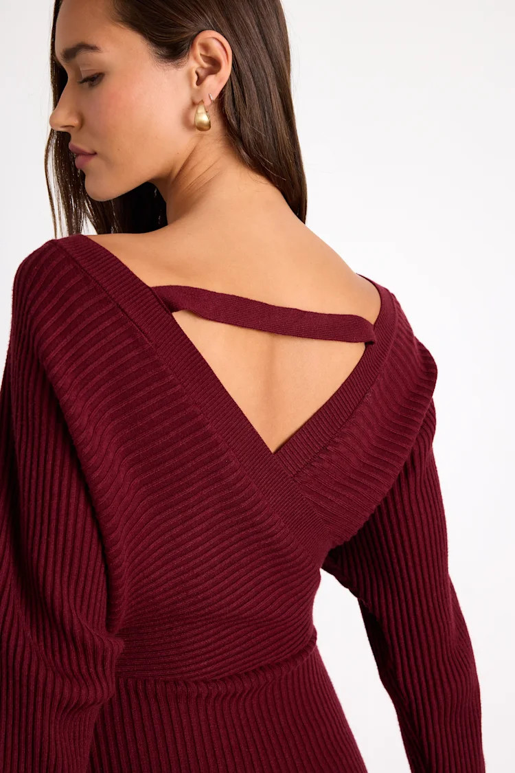 Bixby Burgundy Ribbed Surplice Bodycon Midi Dress | Lulus