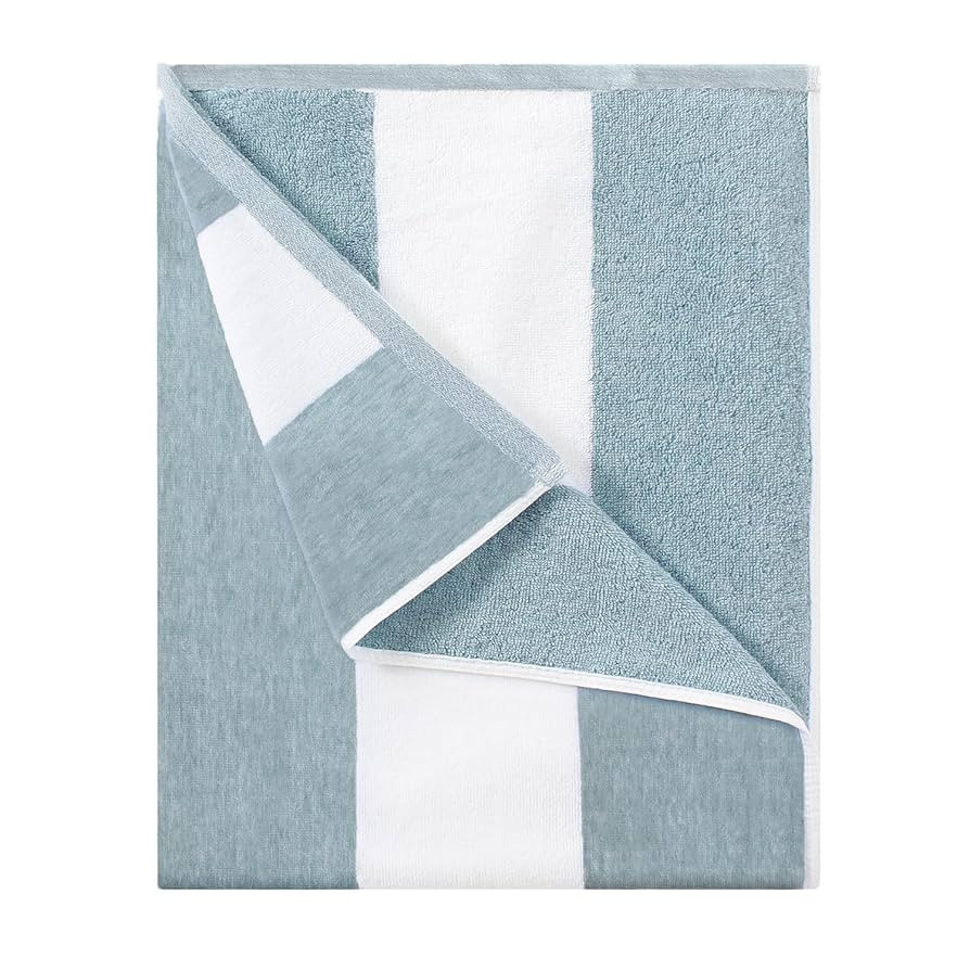 Cotton Oversized Beach Towel - Large 70 x 35 Inch Pool Towel, Smoke Blue Striped Quick Dry Swimmi... | Amazon (US)