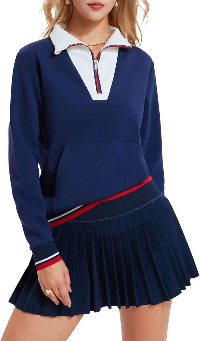 Airfree Women Two Piece Tennis Skirt Set Golf Outfits Half Zip Oversize Pullover Sweatshirt 2 Pie... | Amazon (US)